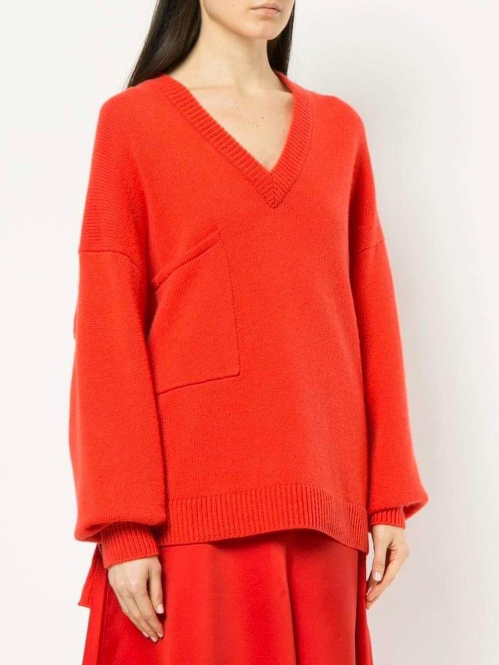 Tibi Cashmere Oversized Pullover Sweater in Ribbon Red, Size M/L